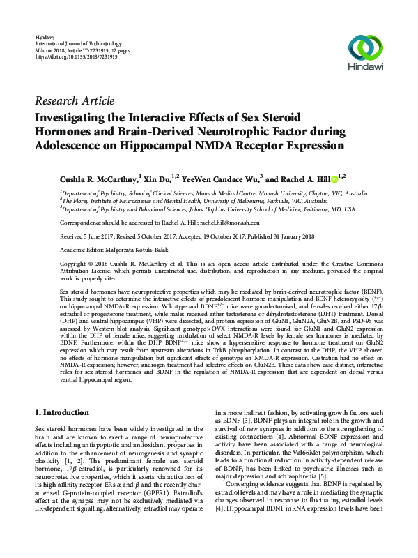 (PDF) Investigating the Interactive Effects of Sex Steroid Hormones and ...