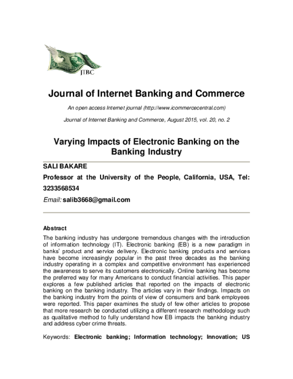 (PDF) Varying Impacts of Electronic Banking on the Banking Industry