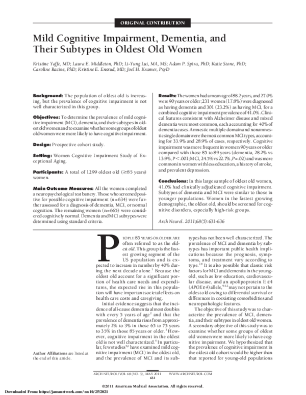 (PDF) Mild Cognitive Impairment, Dementia, and Their Subtypes in Oldest ...