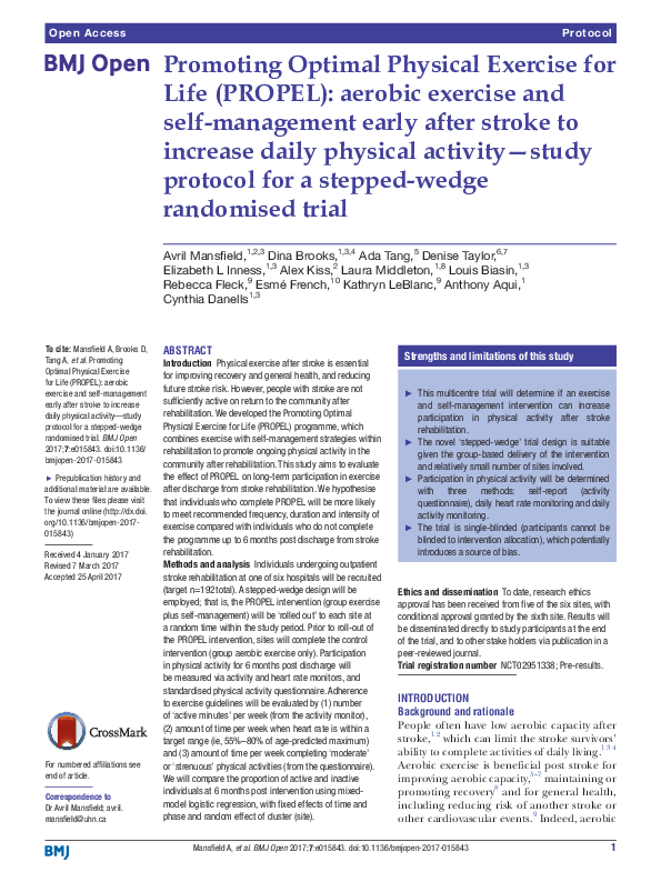 (PDF) Promoting Optimal Physical Exercise for Life (PROPEL): aerobic ...