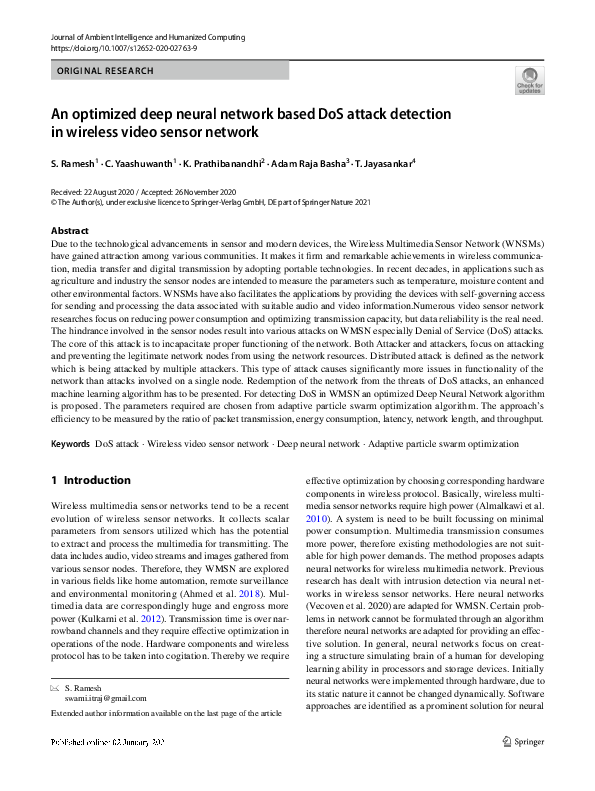 (PDF) An optimized deep neural network based DoS attack detection in ...
