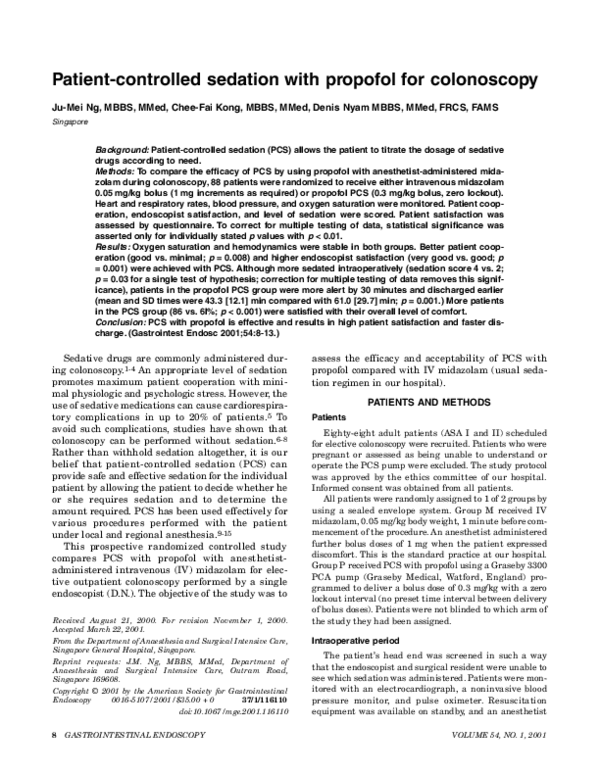 (PDF) Patientcontrolled sedation with propofol for colonoscopy Denis