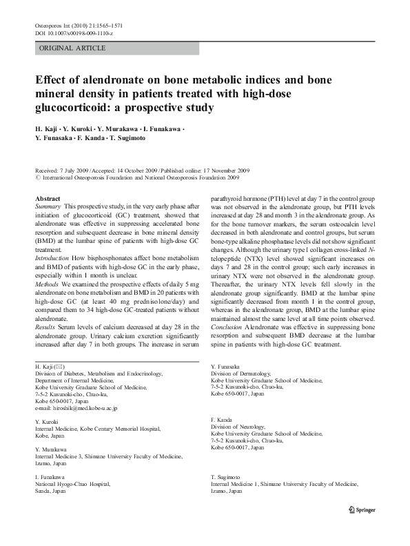 (PDF) Effect of alendronate on bone metabolic indices and bone mineral ...
