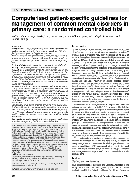 (PDF) Computerised patient-specific guidelines for management of common ...
