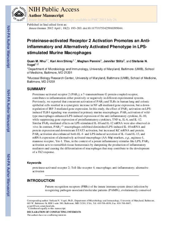 (PDF) Proteinase-activated receptor 2 activation promotes an anti ...