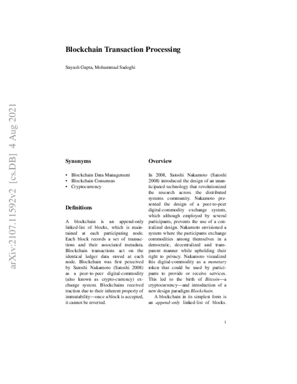 (PDF) Blockchain Transaction Processing