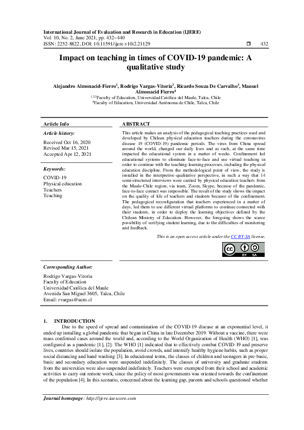 (PDF) Impact on teaching in times of COVID-19 pandemic: A qualitative study