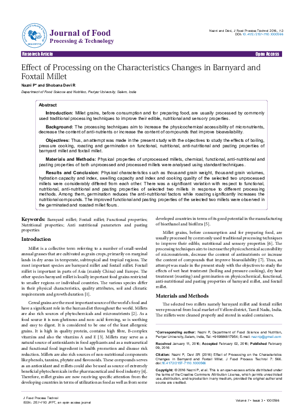 (PDF) Effect of Processing on the Characteristics Changes in Barnyard ...