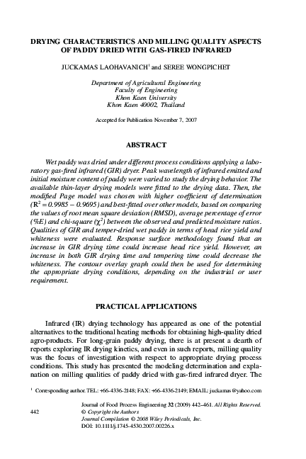 (PDF) Drying Characteristics and Milling Quality Aspects of Paddy Dried ...