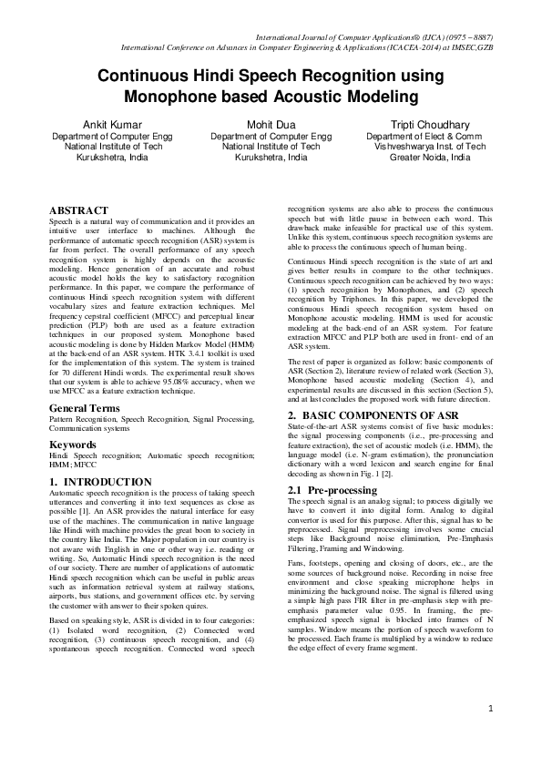 (PDF) Continuous Hindi Speech Recognition using Monophone based ...