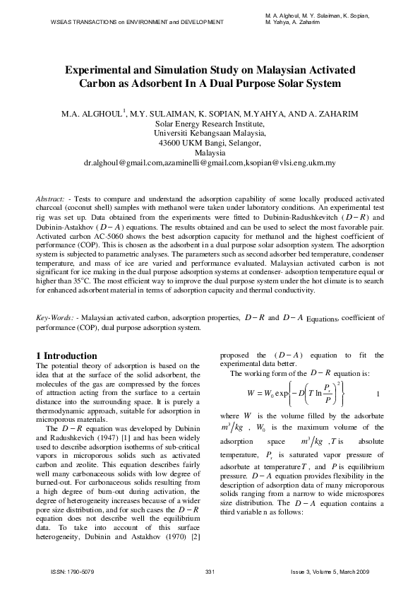 (PDF) Experimental and Simulation Study on Malaysian Activated Carbon ...