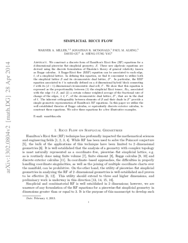 (PDF) Simplicial Ricci Flow