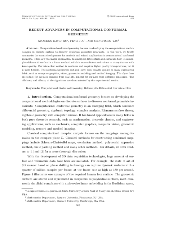 (PDF) Recent Advances in Computational Conformal Geometry