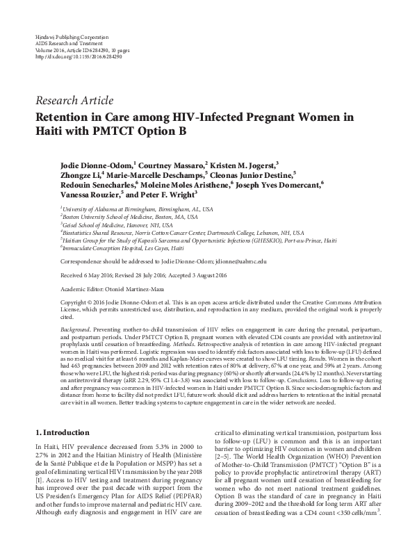 (PDF) Retention in Care among HIV-Infected Pregnant Women in Haiti with ...