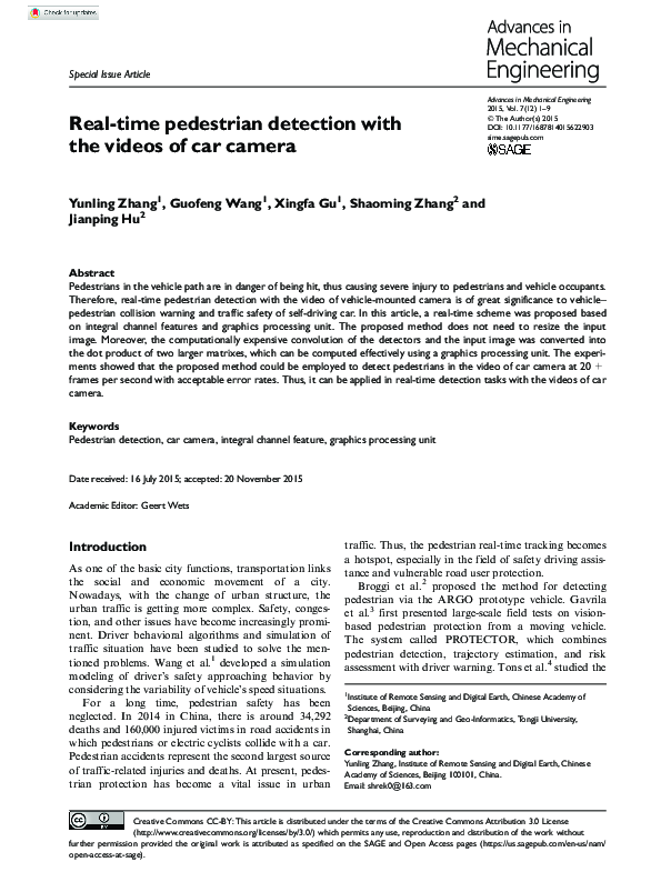 (PDF) Real-time pedestrian detection with the videos of car camera