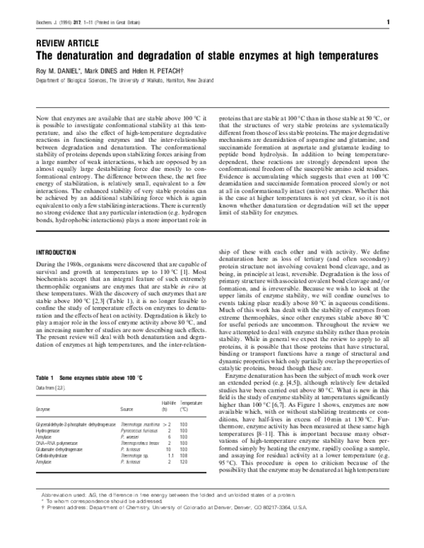 (PDF) The Denaturation and Degradation of Stable Enzymes at High