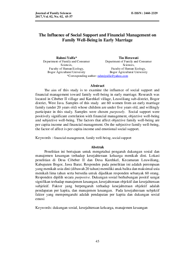 (PDF) The Influence of Social Support and Financial Management Toward ...