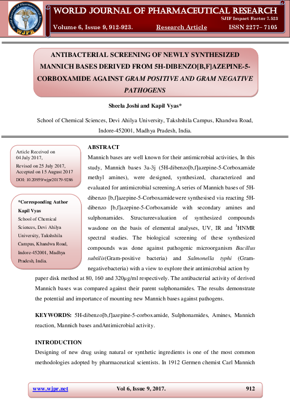 (PDF) Antibacterial Screening of Newly Synthesized Mannich Bases ...