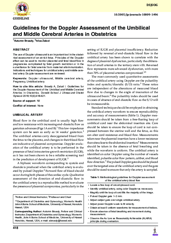(PDF) Guidelines for the Doppler Assessment of the Umbilical and Middle ...