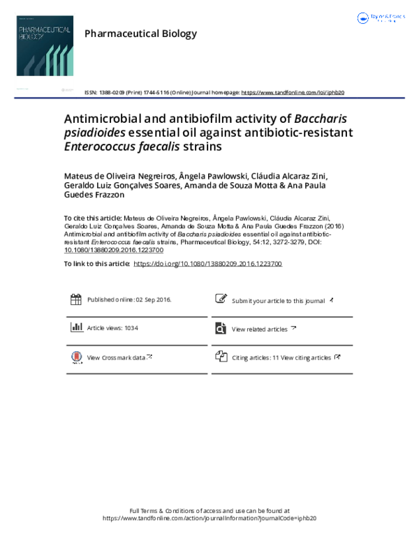 (PDF) Antimicrobial and antibiofilm activity of Baccharis psiadioides ...
