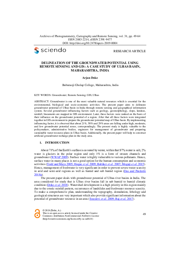 (PDF) Delineation of the Groundwater Potential Using Remote Sensing and ...