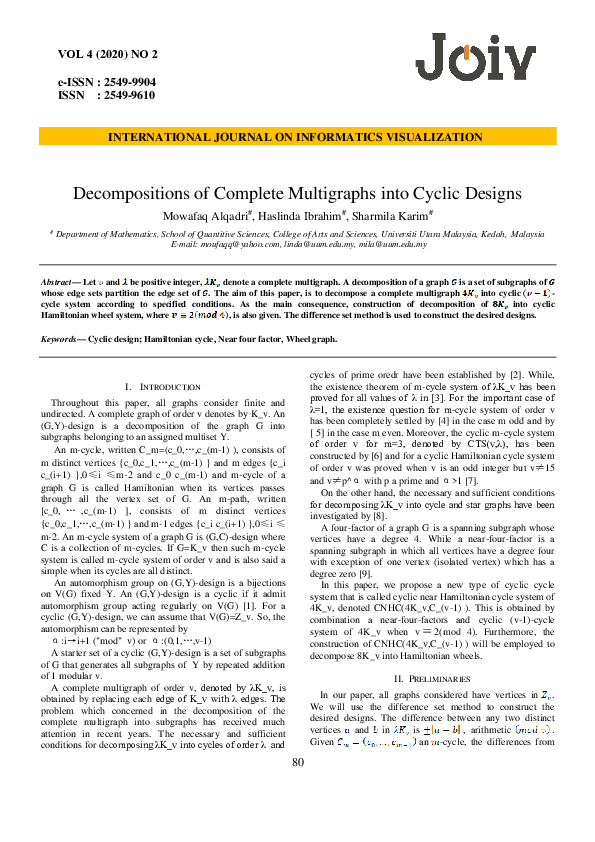 (PDF) Decompositions of Complete Multigraphs into Cyclic Designs
