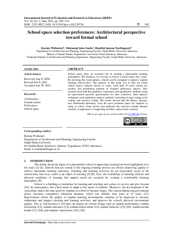 (PDF) School space selection preferences Architectural perspective toward formal school