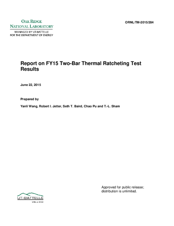 (PDF) Report on FY15 TwoBar Thermal Ratcheting Test Results sam sham