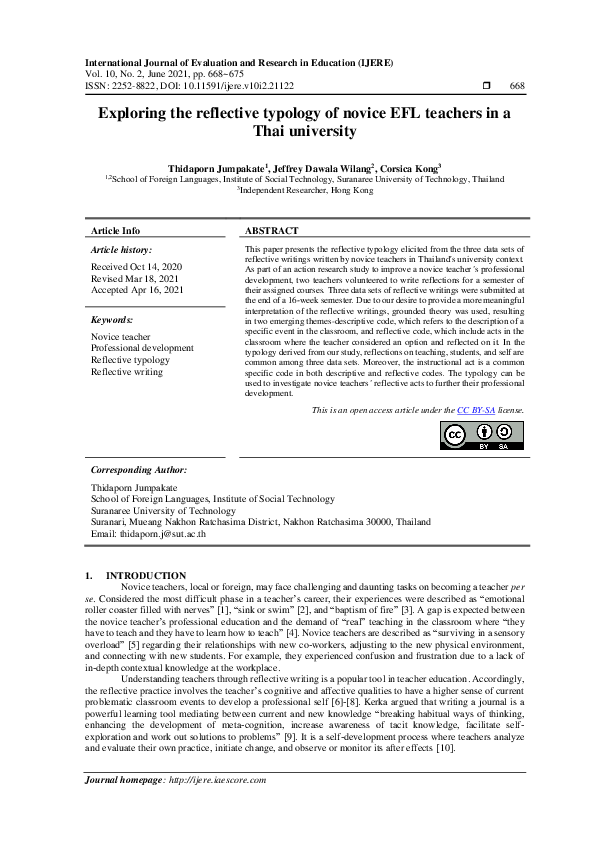 (PDF) Exploring the reflective typology of novice EFL teachers in a ...