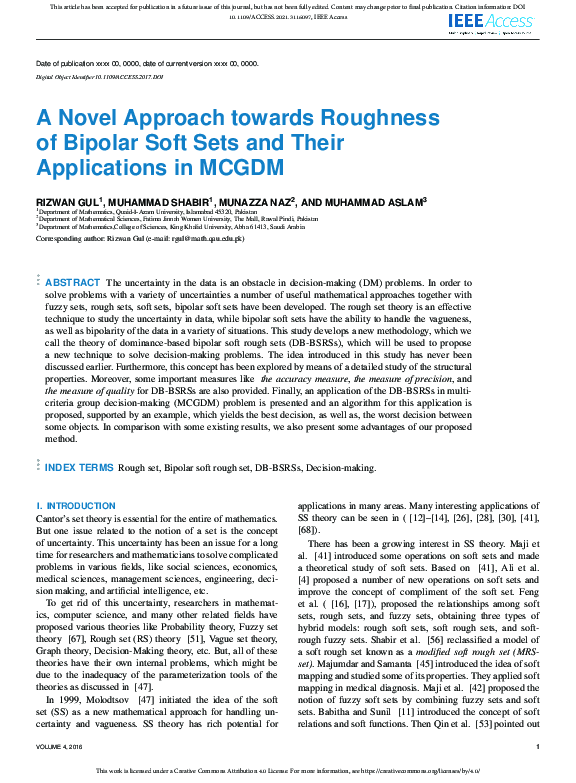 (PDF) A Novel Approach towards Roughness of Bipolar Soft Sets and Their ...