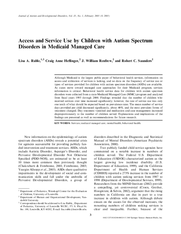 (PDF) Access and Service Use by Children with Autism Spectrum Disorders ...