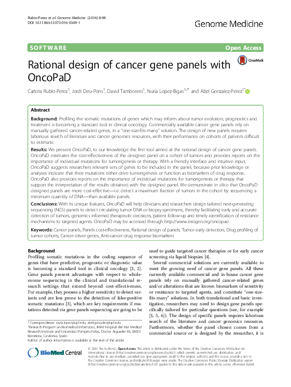 (PDF) Rational design of cancer gene panels with OncoPaD