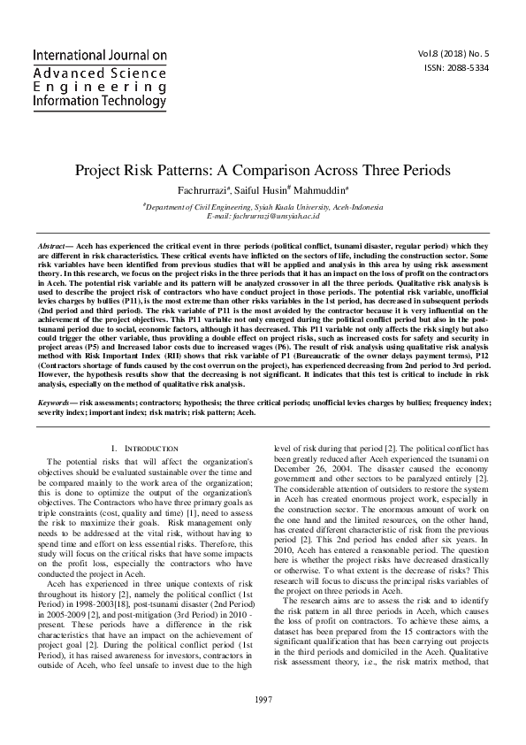 (PDF) Project Risk Patterns: A Comparison Across Three Periods
