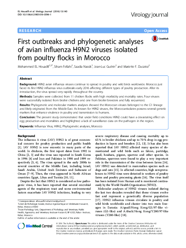(PDF) First outbreaks and phylogenetic analyses of avian influenza H9N2 ...
