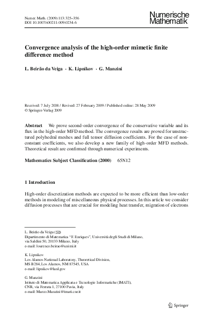 (PDF) Convergence analysis of the high-order mimetic finite difference ...