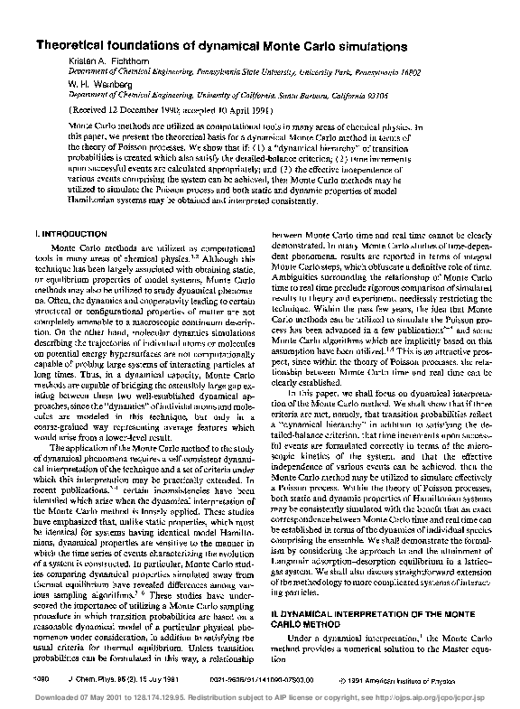 (PDF) Theoretical foundations of dynamical Monte Carlo simulations