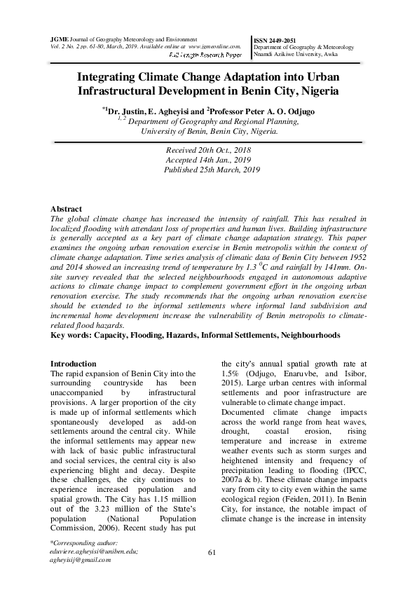 (PDF) Integrating Climate Change Adaptation into Urban Infrastructural ...