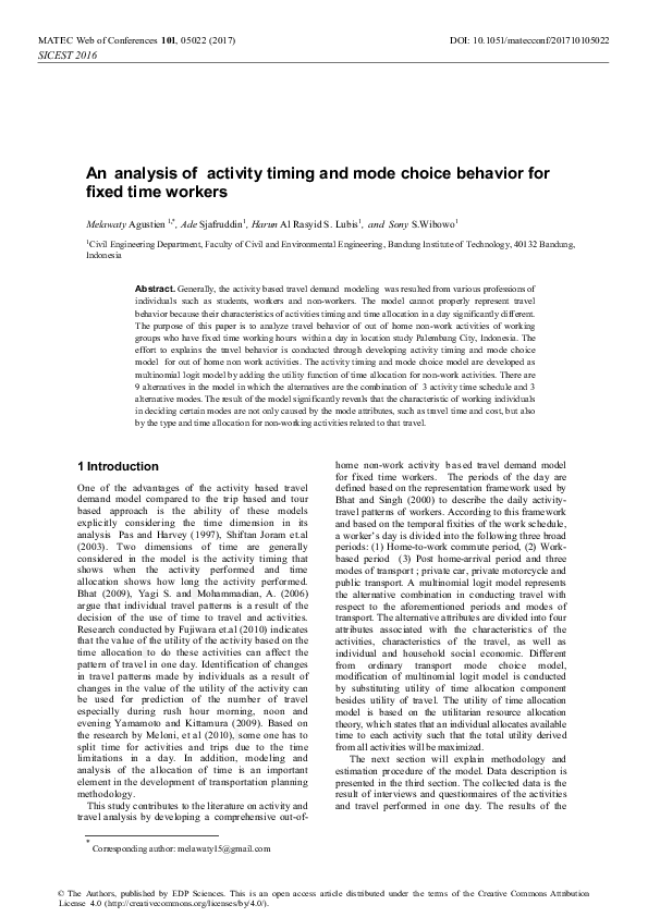 (PDF) An analysis of activity timing and mode choice behavior for fixed ...