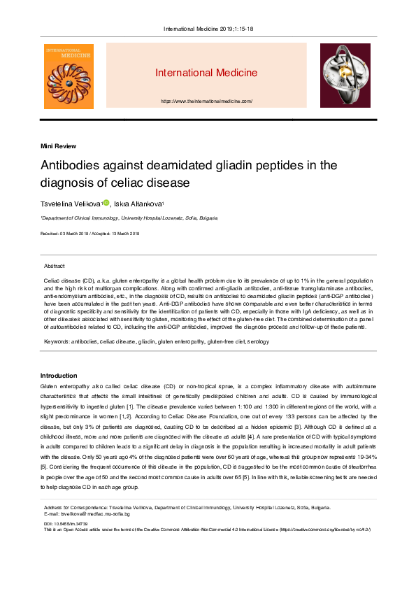 (PDF) Antibodies against deamidated gliadin peptides in the diagnosis ...