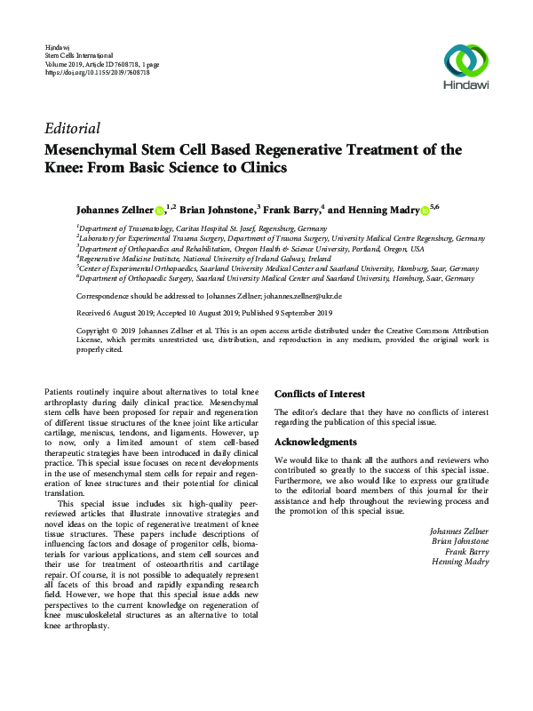 (PDF) Mesenchymal Stem Cell Based Regenerative Treatment of the Knee ...