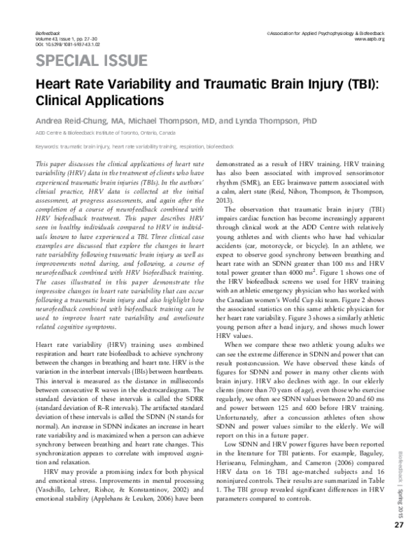 (PDF) Heart Rate Variability and Traumatic Brain Injury (TBI): Clinical ...