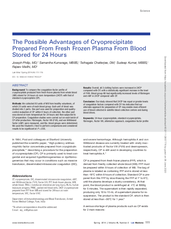 Fresh Frozen Plasma Temperature