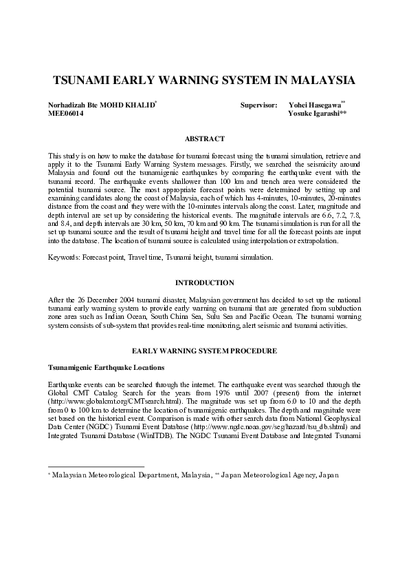 (PDF) Tsunami Early Warning System in Malaysia