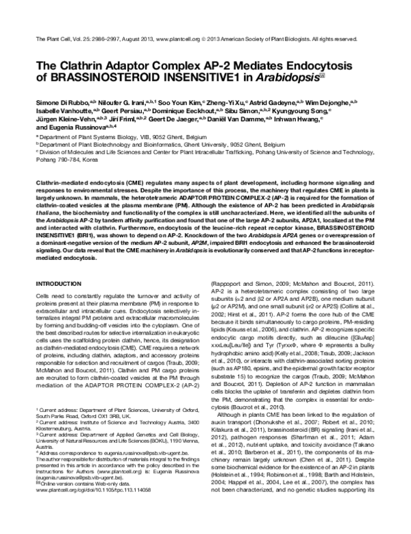 (PDF) The Clathrin Adaptor Complex AP-2 Mediates Endocytosis of ...