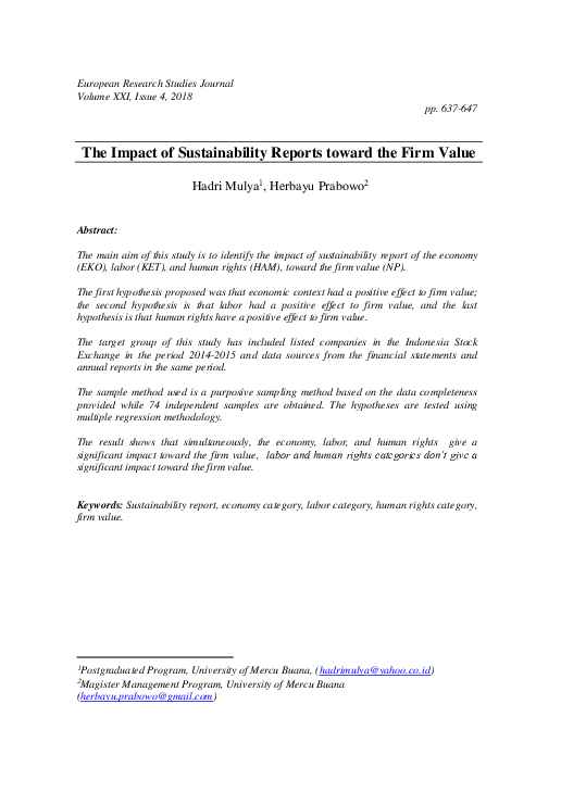 (PDF) The Impact of Sustainability Reports toward the Firm Value