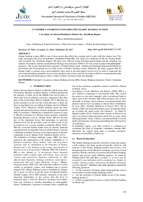 (PDF) CUSTOMER’S AWARENESS TOWARDS THE ISLAMIC BANKING SYSTEM Case ...