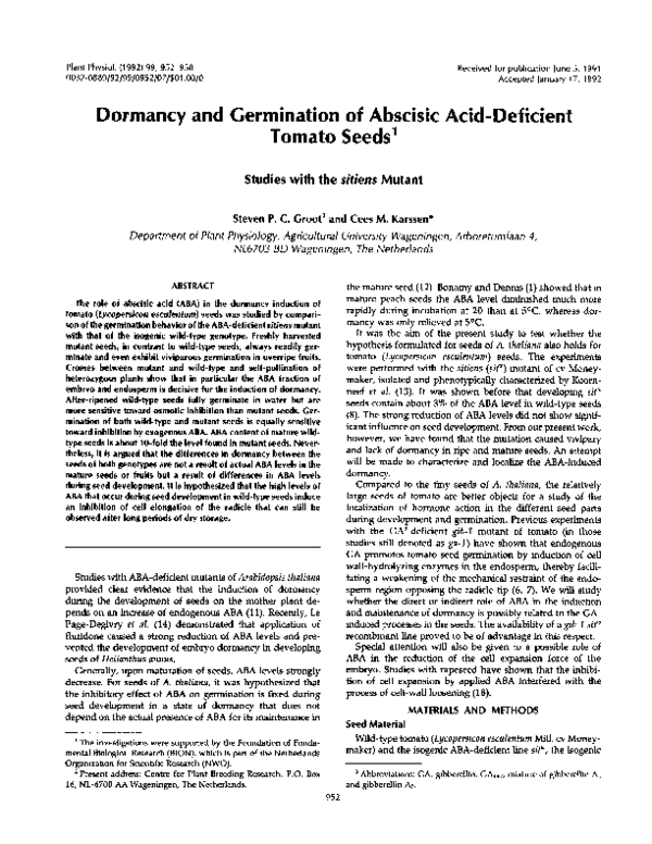 (PDF) Dormancy and Germination of Abscisic Acid-Deficient Tomato Seeds ...