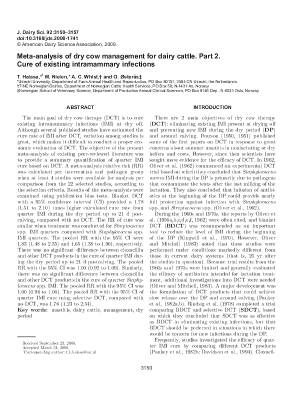 (PDF) Meta-analysis of dry cow management for dairy cattle. Part 2 ...