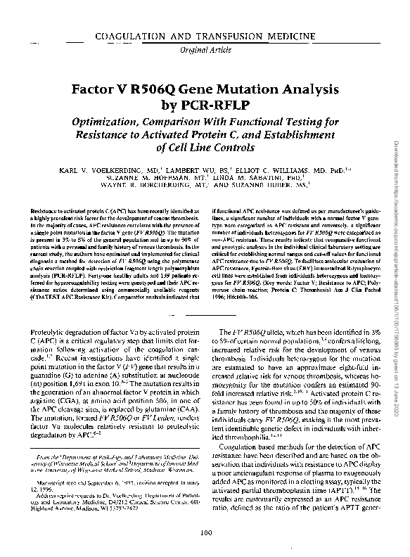 (PDF) Factor V R506Q gene mutation analysis by PCR-RFLP: optimization ...