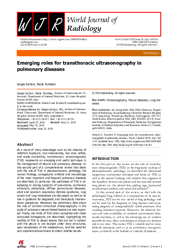 (PDF) Emerging roles for transthoracic ultrasonography in ...